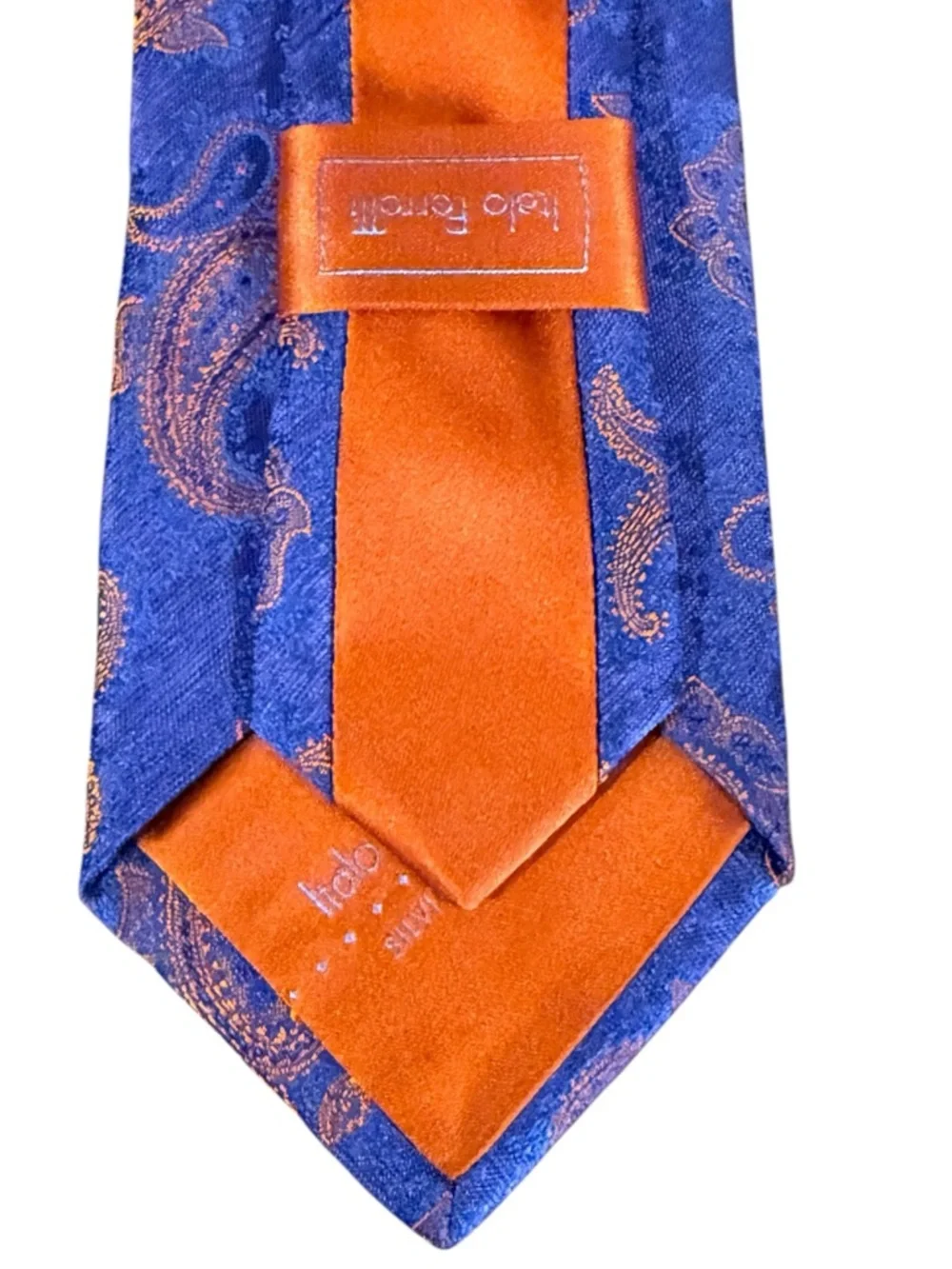NWT Italo Ferretti 7-Fold Silk Necktie Navy Orange Paisley Hand Made Italy - Picture 6 of 9